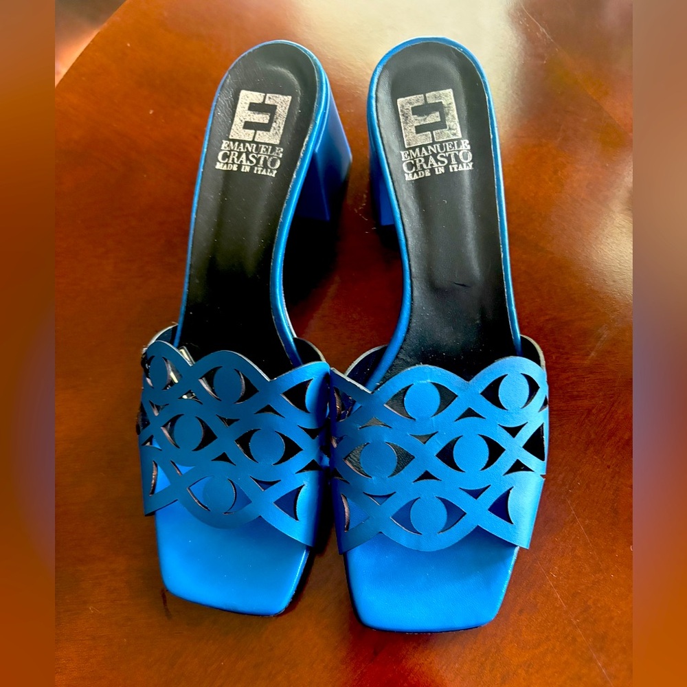 Emanuele Crasto Leather Sandals Blue Size 41